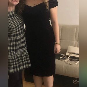 Size 12 Black Velvet Off Shoulder Midi Dress